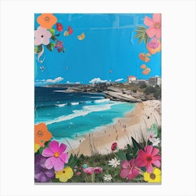 Bondi Beach   Floral Retro Collage Style 1 Canvas Print