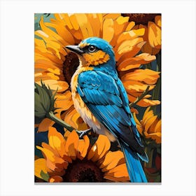 Bird On Sunflowers Canvas Print