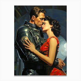 Retro Scifi Tender Hug Of Love Canvas Print