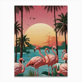 Flamingos At Sunset Canvas Print