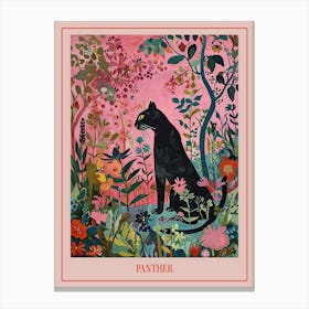 Floral Animal Painting Panther Poster Canvas Print