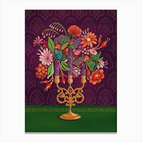 floral candlestick purple Canvas Print