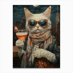 City Cat At Rooftop Bar 3 Canvas Print