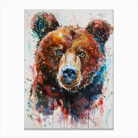 Brown Bear Colourful Watercolour 4 Canvas Print