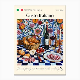 Gusto Italiano Trattoria Italian Poster Food Kitchen Canvas Print