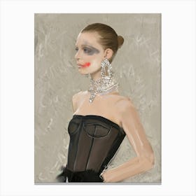 LADY SCHIAPARELLI - Fashion Illustration with Black Corset, Graffiti, Jewelry,  and Red Lipstick by  "Colt x Wilde"   Canvas Print