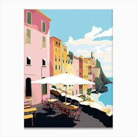 Cinque Terre, Italy, Flat Pastels Tones Illustration 1 Canvas Print