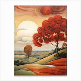 Red Tree In A Field 1 Canvas Print