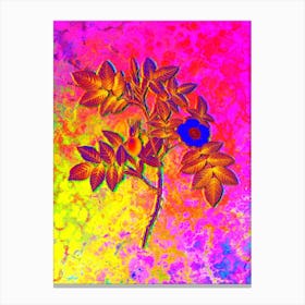 Mountain Rose Bloom Botanical in Acid Neon Pink Green and Blue Canvas Print