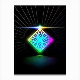 Neon Geometric Glyph in Candy Blue and Pink with Rainbow Sparkle on Black n.0109 Canvas Print