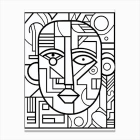 Geometric Face Black & White Line Drawing 2 Canvas Print