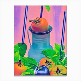 Persimmon 1 Risograph Retro Poster Fruit Canvas Print