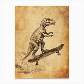 Vintage Maiasaura Dinosaur On A Skateboard 3 Canvas Print