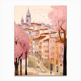 Santander Spain 5 Vintage Pink Travel Illustration Canvas Print