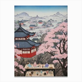 Cherry Blossoms Japanese Style Illustration 4 Canvas Print
