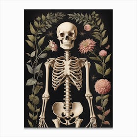 Botanical Skeleton Vintage Flowers Painting (56) Canvas Print