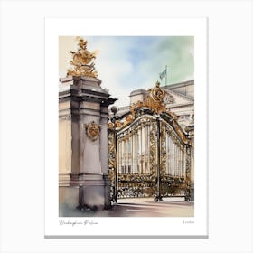 Buckingham Palace, London 2 Watercolour Travel Poster Canvas Print