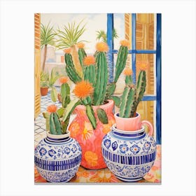 Cactus Painting Maximalist Still Life Golden Barrel Cactus 4 Canvas Print