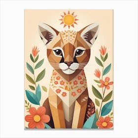 Floral Cute Baby Puma Nursery Illustration (31) Canvas Print
