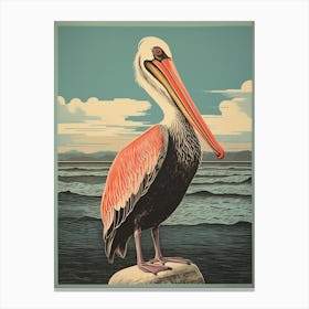 Vintage Bird Linocut Pelican 1 Canvas Print