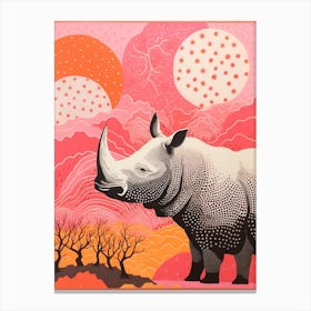 Rhino With Swirly Lines Pink & Orange 3 Canvas Print