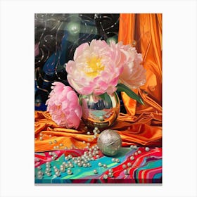 Disco Ball And Peonies And Pearls Still Life 1 Canvas Print