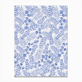 Bloomery Decor Blue Watercolor Foliage And Flowers Canvas Print