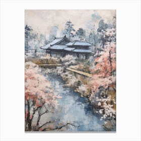 Winter City Park Painting Kenrokuen Garden Kanazawa Japan 3 Canvas Print