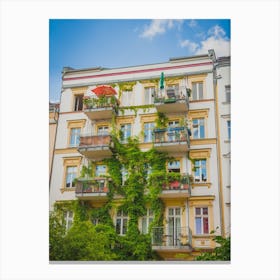 Apartment Building Covered With Green Ivy Plant In Berlin Canvas Print