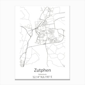 Zutphen,Netherlands Minimalist Map Canvas Print