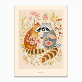 Folksy Floral Animal Drawing Racoon 3 Poster Canvas Print