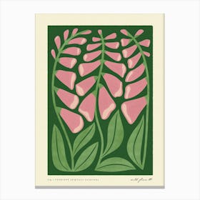 Foxglove Modern-Retro Pink and Green Wild Flower Art Print Canvas Print