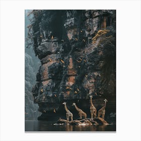 Giraffes By The Water Canvas Print