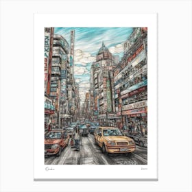 Osaka Japan Drawing Pencil Style 2 Travel Poster Canvas Print