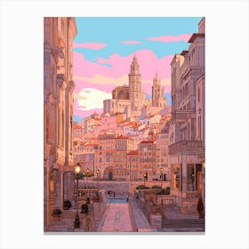 Marseille France 1 Vintage Pink Travel Illustration Canvas Print
