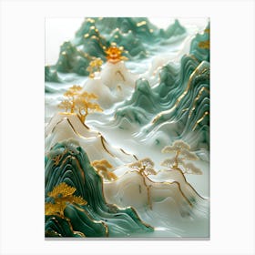 Gold Inlaid Jade Carving Landscape 6 Canvas Print