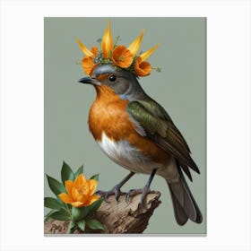 Robin With Flower Crown 12 Canvas Print