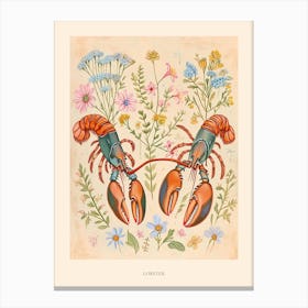 Folksy Floral Animal Drawing Lobster 2 Poster Canvas Print