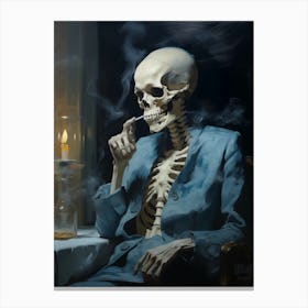 A Painting Of A Skeleton Smoking A Cigarette 2 Canvas Print