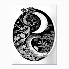 Black And White Yin and Yang 2 Linocut Canvas Print