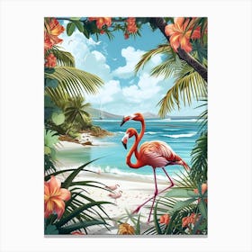 Greater Flamingo Caribbean Islands Tropical Illustration 8 Canvas Print