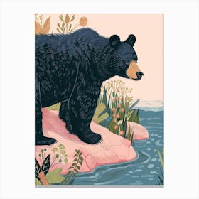 American Black Bear Standing On A Riverbank Storybook Illustration 4 Canvas Print