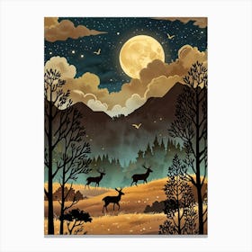 Night Landscape With Deer Canvas Print