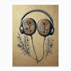 Headphones With Flowers Canvas Print