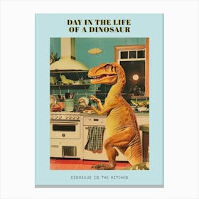 Dinosaur In The Kitchen Retro Abstract Collage 1 Poster Canvas Print