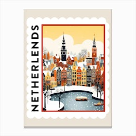 Retro Winter Stamp Poster Amsterdam Netherlands 2 Canvas Print