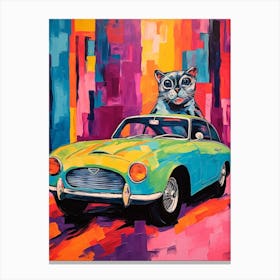 Aston Martin Db5 Vintage Car With A Cat, Matisse Style Painting 0 Canvas Print