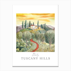 Italy Tuscany Hills Storybook 2 Travel Poster Watercolour Canvas Print