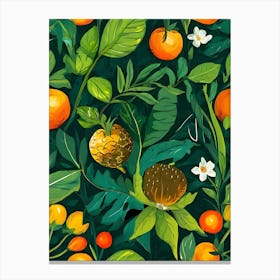 Seamless Pattern With Oranges And Flowers Canvas Print