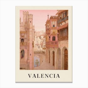 Valencia Spain 1 Vintage Pink Travel Illustration Poster Canvas Print